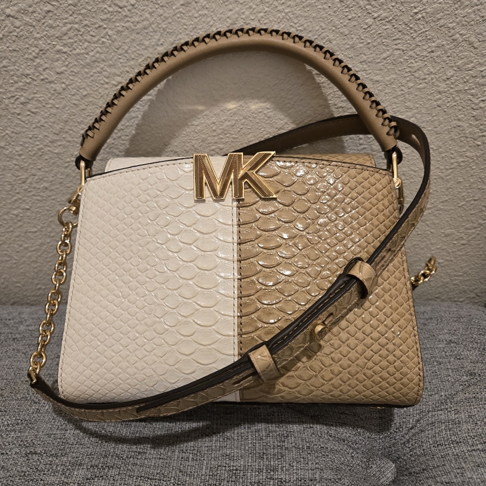 Michael Kors NWOT Karlie Small Two-Tone Snake Embossed Leather Crossbody Bag - Picture 5 of 15